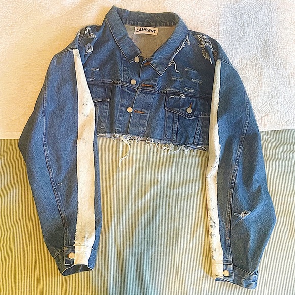 LAMBERT cropped, distressed denim jacket - Picture 1 of 7